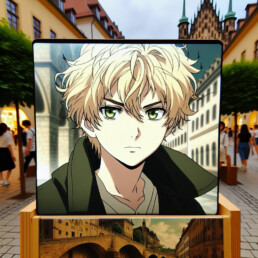 imagine in anime seraph of the end like look showing an anime boy with messy blond hair and green eyes working in buch maennliches model nuernberg uai